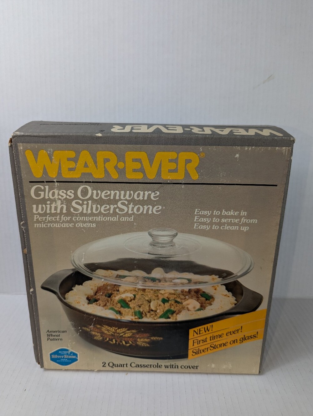 VTG Wear-Ever SilverStone Glass 2 Qt Casserole Dish Cover American Wheat NOS